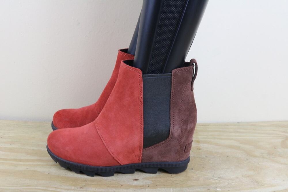 Sorel Boots 8 Orange Brown Suede Colorblock Joan Of Arctic Wedge II Waterproof